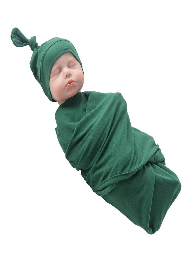 Jastore Baby Swaddle Receiving Blankets with Matching Beanie Set Newborn Nursery Swaddle Wrap for Baby Girls Boys(Peacock Green) - Image 4
